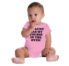 Aunt Has Cousin In Oven Romper Bodysuit-Direct To Garment Print-Brisco Baby