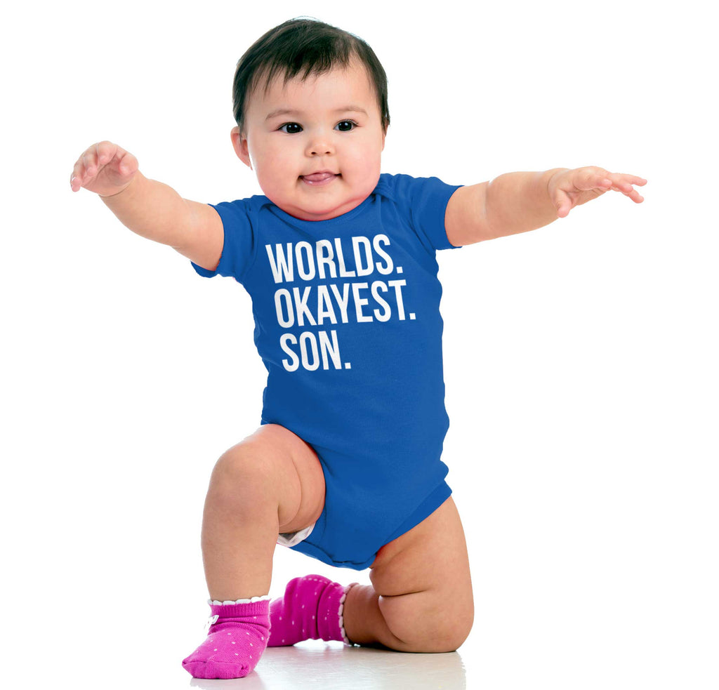 Worlds Okayest Son Romper Bodysuit-Direct To Garment Print-Brisco Baby