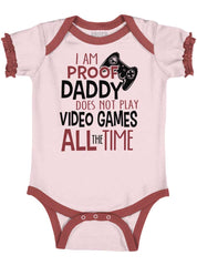 Daddy Plays Video Games Baby Ruffled Trim Romper-Direct To Garment Print-Brisco Baby