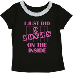 9 Months On The Inside Toddler Ruffled Trim T-Shirt-Direct To Garment Print-Brisco Baby