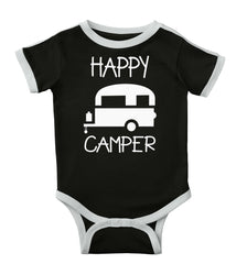 Happy Camper Ringer Romper Bodysuit-Direct To Garment Print-Brisco Baby