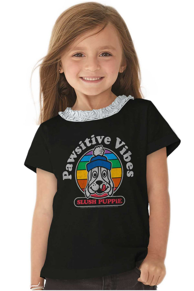Pawsitive Vibes Toddler Ruffled Trim T-Shirt-Direct To Garment Print-Brisco Baby