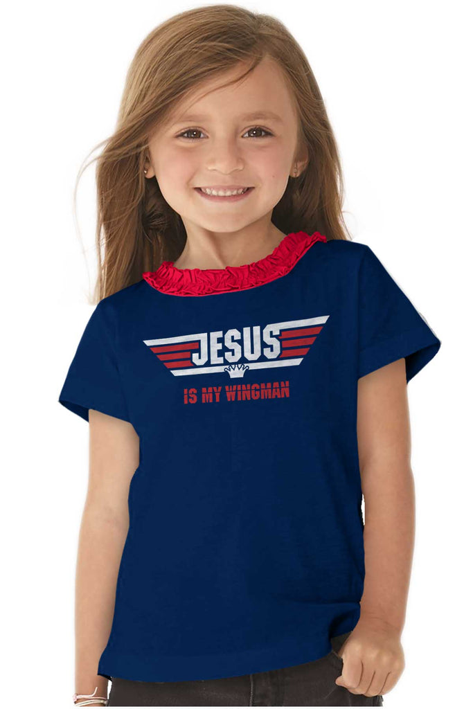 Jesus Is My Wingman Toddler Ruffled Trim T-Shirt-Direct To Garment Print-Brisco Baby