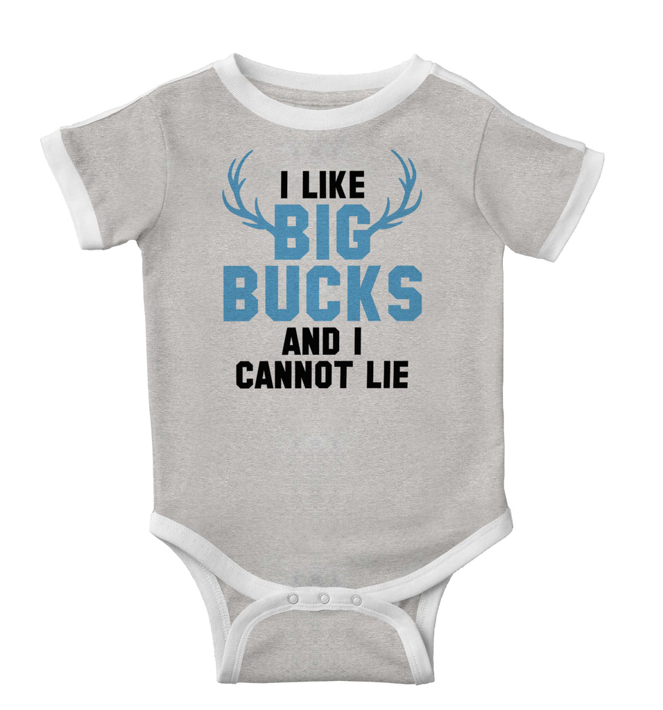 I Like Big Bucks Ringer Romper Bodysuit-Direct To Garment Print-Brisco Baby