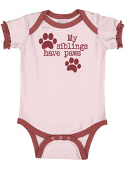 Siblings have paws Baby Ruffled Trim Romper-Direct To Garment Print-Brisco Baby
