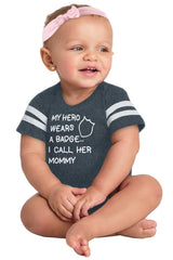 Hero Wears Badge Football Romper Bodysuit-Direct To Garment Print-Brisco Baby