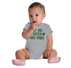 My Big Sister Has Paws Romper Bodysuit-Direct To Garment Print-Brisco Baby