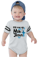 Milk And Jesus Football Romper Bodysuit-Direct To Garment Print-Brisco Baby