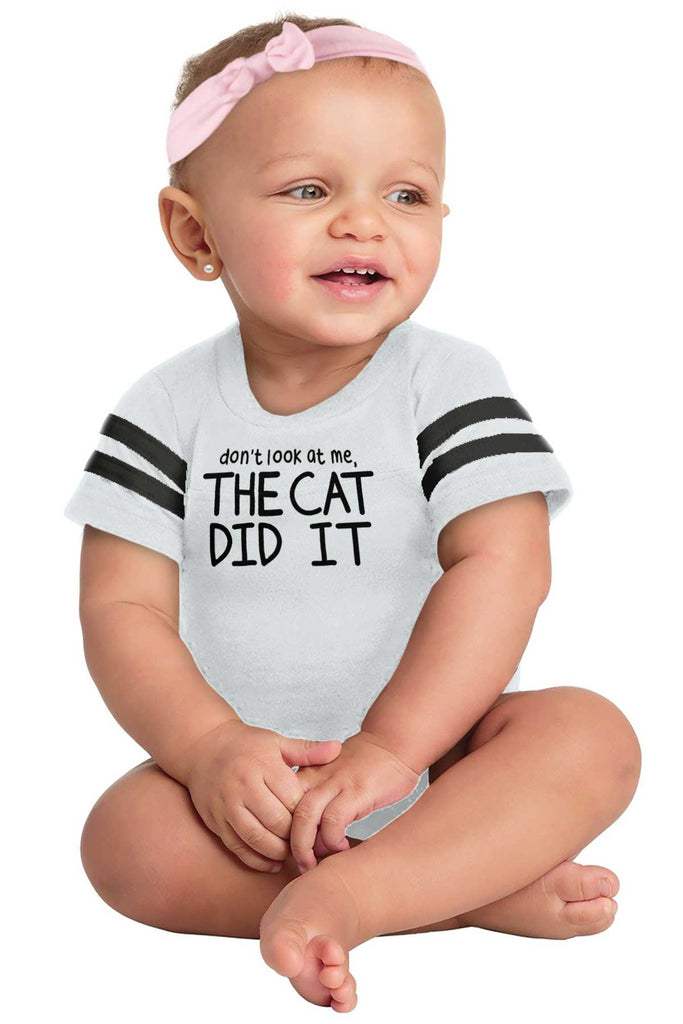 Cat Did It Football Romper Bodysuit-Direct To Garment Print-Brisco Baby