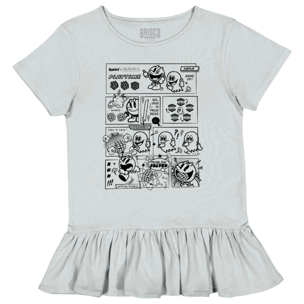 Pac-Man Comic Book Toddler Ruffle Bottom Tee-Direct To Garment Print-Brisco Baby