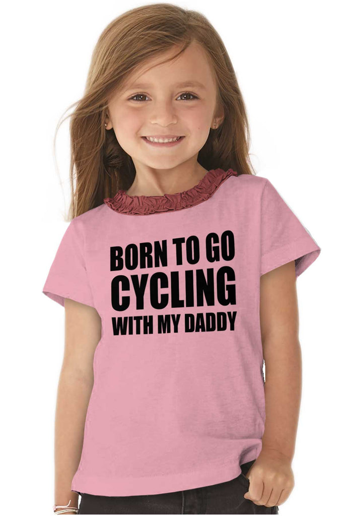 Cycling With Daddy Toddler Ruffled Trim T-Shirt-Direct To Garment Print-Brisco Baby