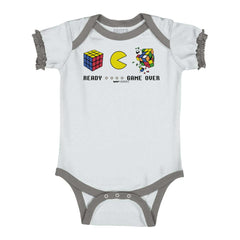 Pac-Man Ready Rubik's Baby Ruffled Trim Romper-Direct To Garment Print-Brisco Baby