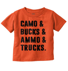 Camo Bucks Ammo Trucks Infant Toddler T Shirt-Direct To Garment Print-Brisco Baby
