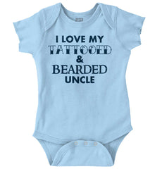 Love My Tattooed Bearded Uncle Romper Bodysuit-Direct To Garment Print-Brisco Baby