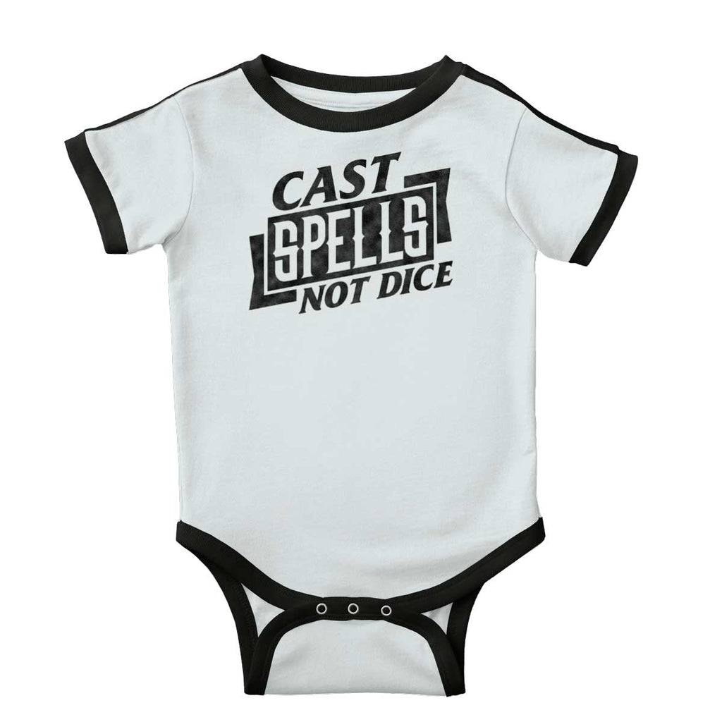 Cast Spells Not Dice Dungeons Ringer Romper Bodysuit-Direct To Garment Print-Brisco Baby