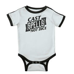Cast Spells Not Dice Dungeons Ringer Romper Bodysuit-Direct To Garment Print-Brisco Baby
