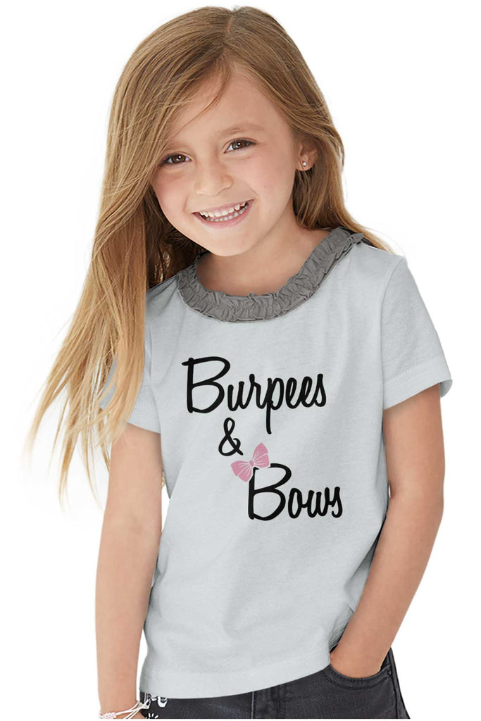 Burpees and Bows Toddler Ruffled Trim T-Shirt-Direct To Garment Print-Brisco Baby