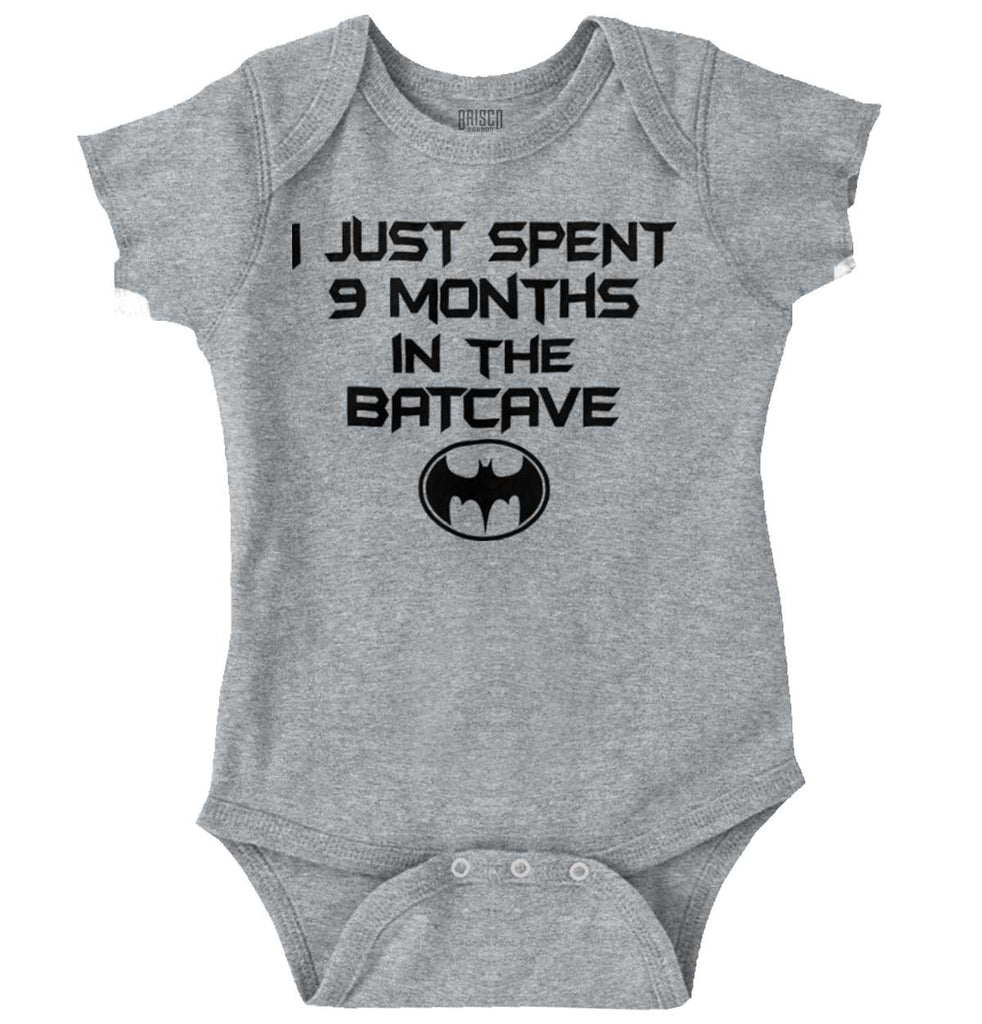 9 Months in Batcave Romper Bodysuit-Direct To Garment Print-Brisco Baby
