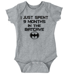 9 Months in Batcave Romper Bodysuit-Direct To Garment Print-Brisco Baby