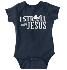 Stroll With Jesus Romper Bodysuit-Direct To Garment Print-Brisco Baby