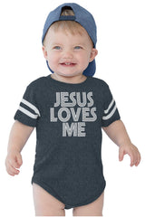 Christ Loves Me Football Romper Bodysuit-Direct To Garment Print-Brisco Baby
