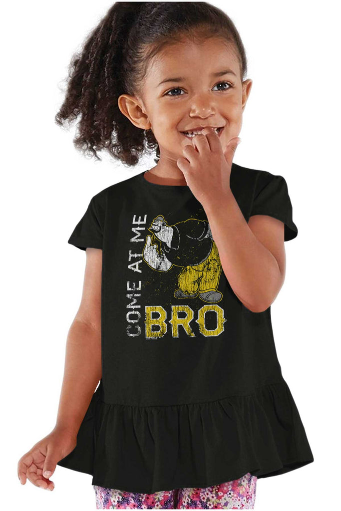 Come At Me Bro Toddler Ruffle Bottom Tee-Direct To Garment Print-Brisco Baby