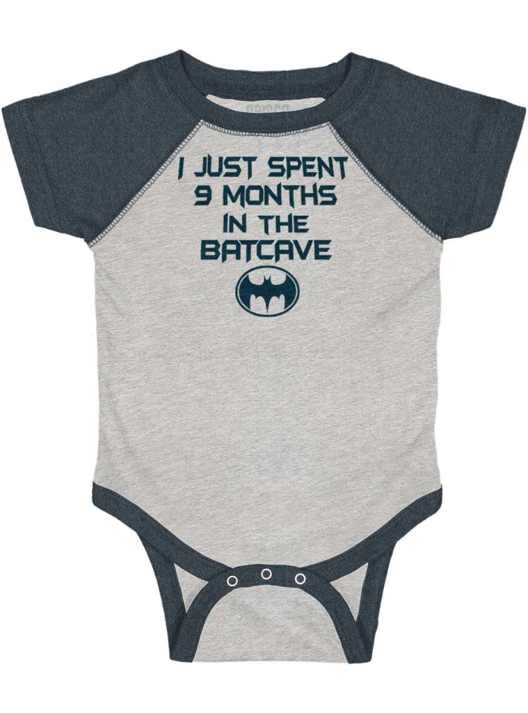 9 Months in Batcave Raglan Romper Bodysuit-Direct To Garment Print-Brisco Baby