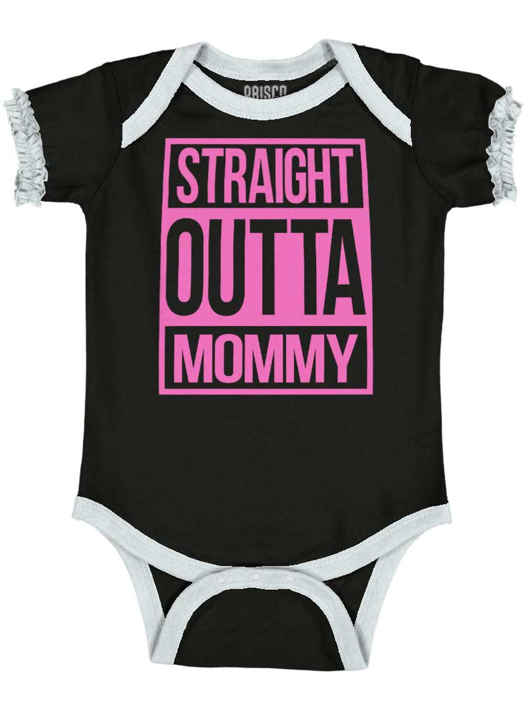 Straight Outta Mommy Baby Ruffled Trim Romper-Direct To Garment Print-Brisco Baby