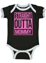 Straight Outta Mommy Baby Ruffled Trim Romper-Direct To Garment Print-Brisco Baby