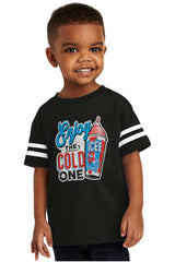 Enjoy The Cold One Toddler Football Jersey Tee-Direct To Garment Print-Brisco Baby