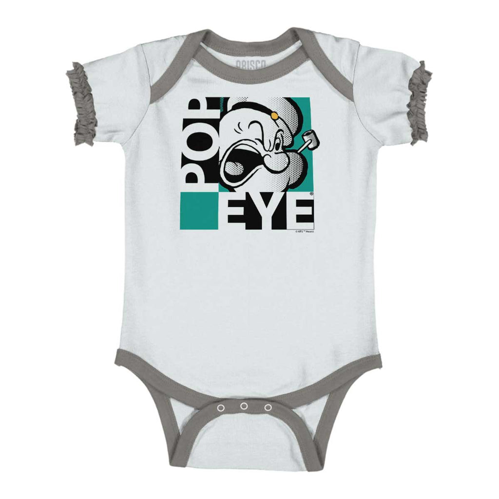 Popeye Pop Art Baby Ruffled Trim Romper-Direct To Garment Print-Brisco Baby