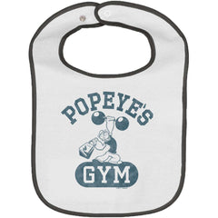 Popeye's Gym Trimmed White Snap Bib-Direct To Garment Print-Brisco Baby