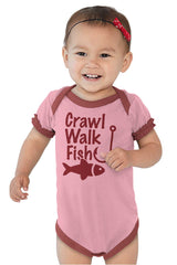 Crawl Walk Fish Baby Ruffled Trim Romper-Direct To Garment Print-Brisco Baby