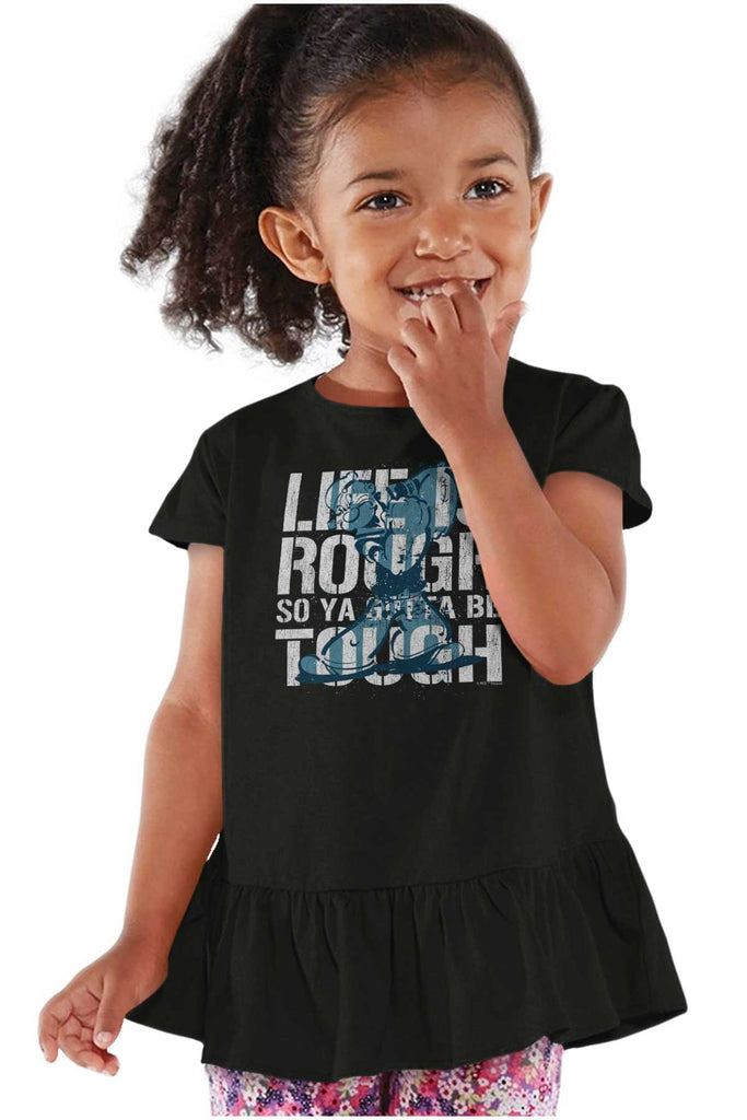Life Is Rough Toddler Ruffle Bottom Tee-Direct To Garment Print-Brisco Baby