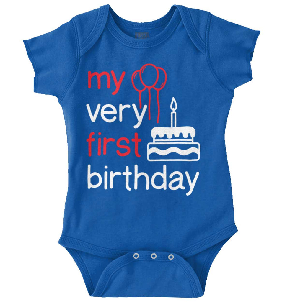 Very First Birthday Romper Bodysuit-Direct To Garment Print-Brisco Baby