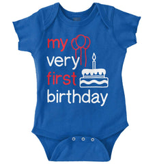 Very First Birthday Romper Bodysuit-Direct To Garment Print-Brisco Baby