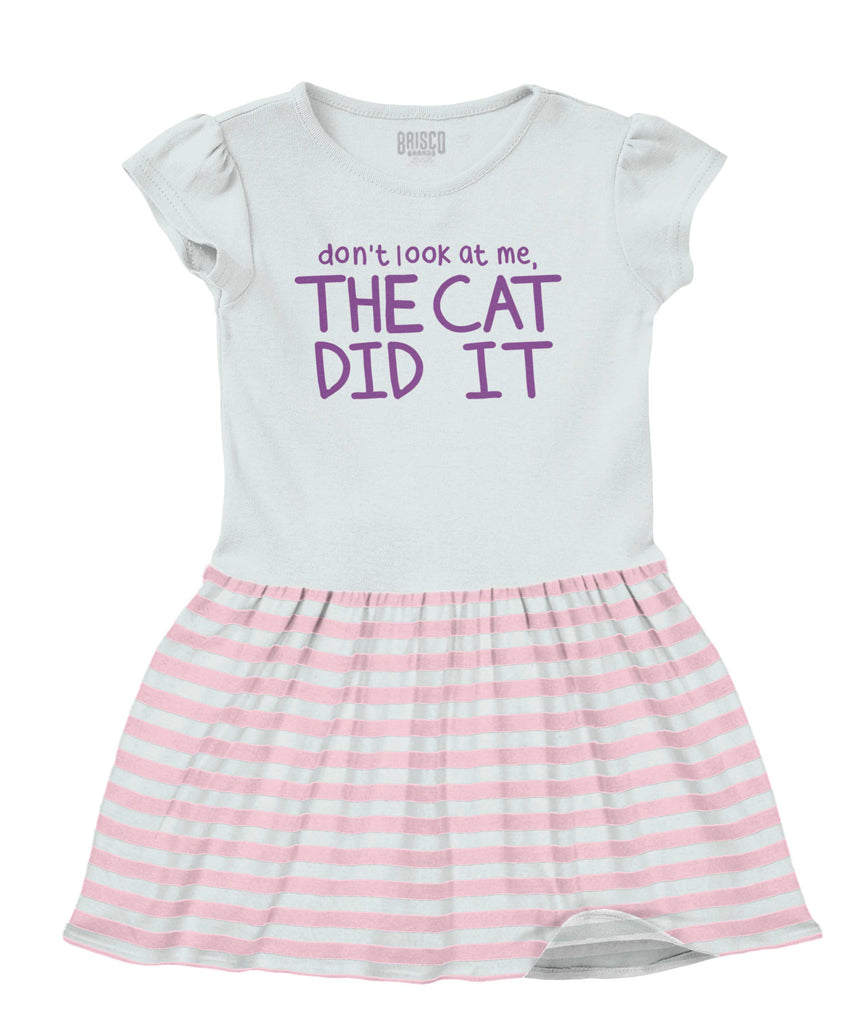 Cat Did It Baby Striped Skirt Dress-Direct To Garment Print-Brisco Baby