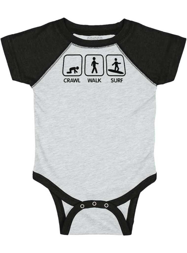 Crawl Walk Surf Raglan Romper Bodysuit-Direct To Garment Print-Brisco Baby