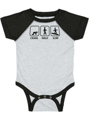 Crawl Walk Surf Raglan Romper Bodysuit-Direct To Garment Print-Brisco Baby