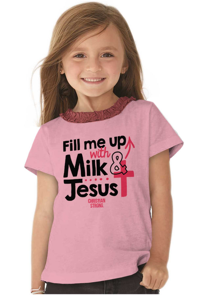 Milk And Jesus Toddler Ruffled Trim T-Shirt-Direct To Garment Print-Brisco Baby