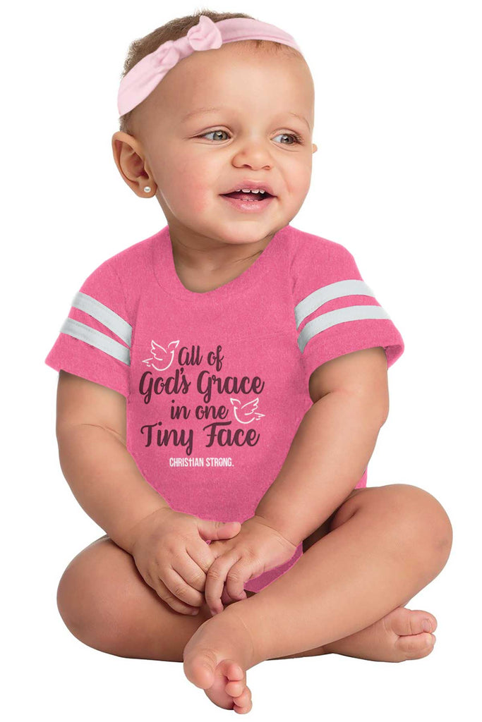 Gods Grace Tiny Face Football Romper Bodysuit-Direct To Garment Print-Brisco Baby