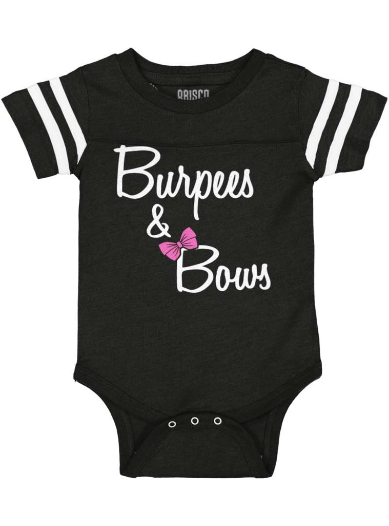 Burpees and Bows Football Romper Bodysuit-Direct To Garment Print-Brisco Baby