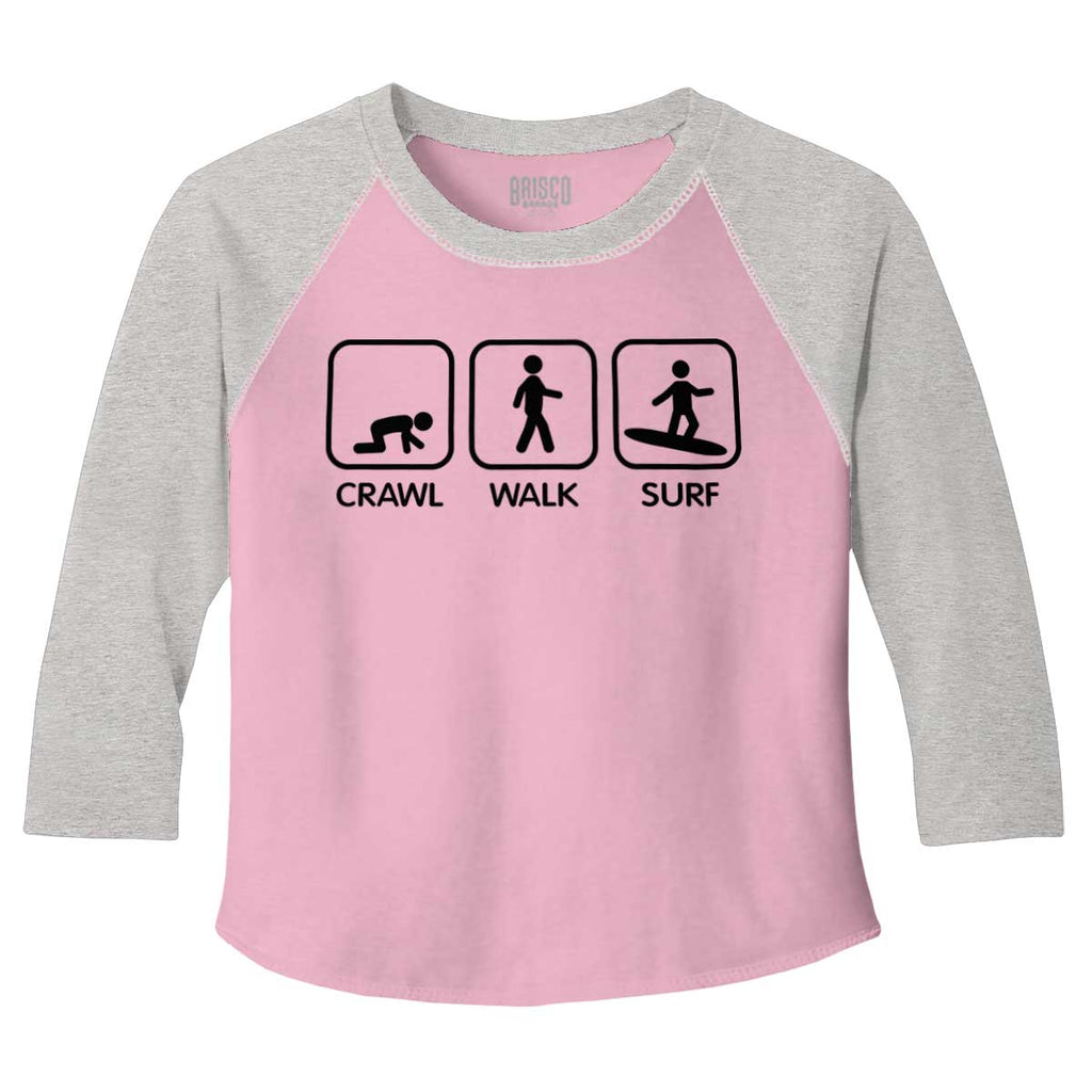 Crawl Walk Surf Toddler Baseball-Direct To Garment Print-Brisco Baby