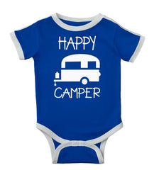 Happy Camper Ringer Romper Bodysuit-Direct To Garment Print-Brisco Baby