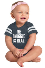 Snuggle Is Real Football Romper Bodysuit-Direct To Garment Print-Brisco Baby