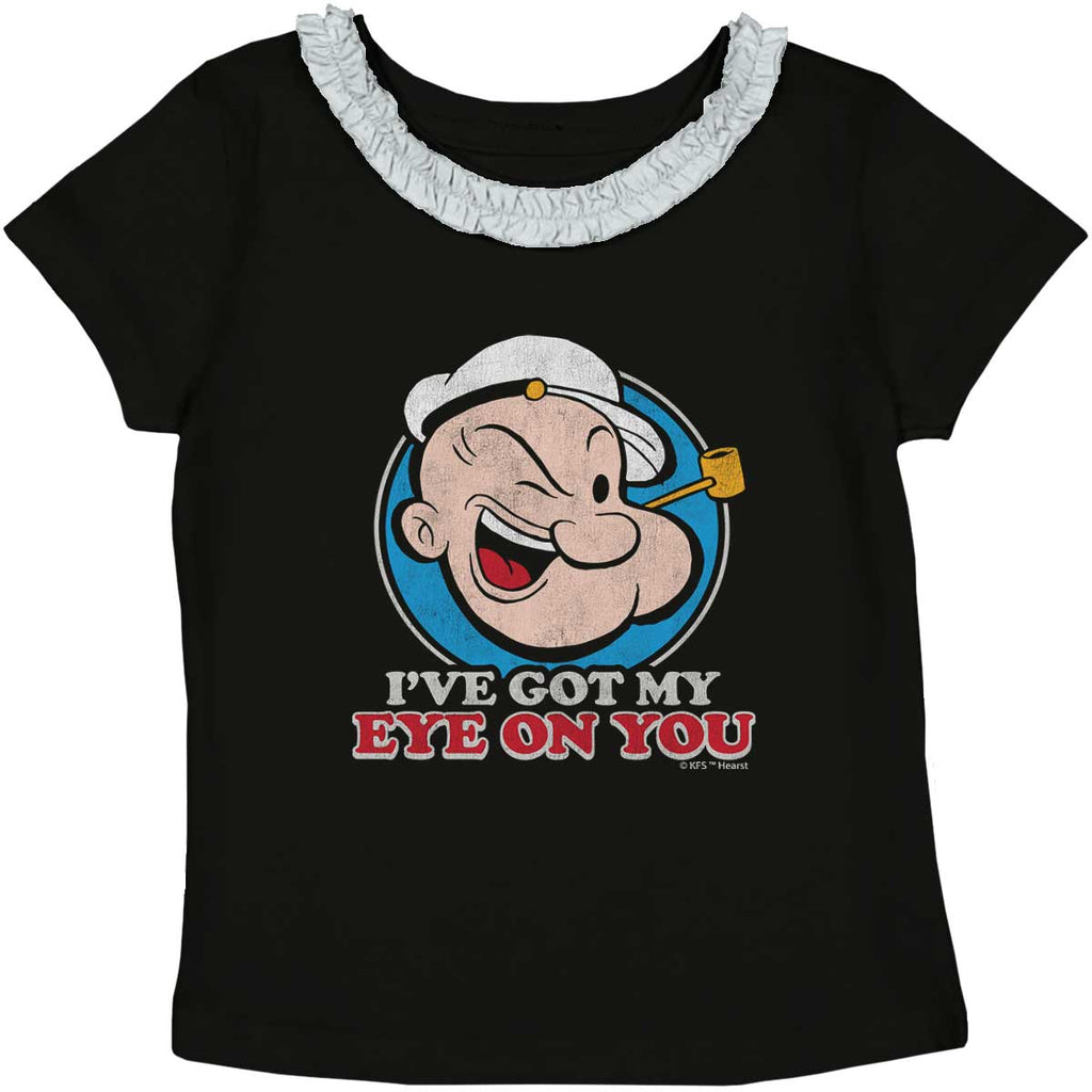 Got My Eye On You Toddler Ruffled Trim T-Shirt-Direct To Garment Print-Brisco Baby