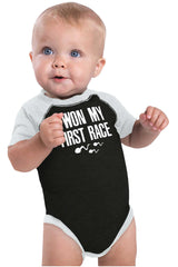 Won The Race Raglan Romper Bodysuit-Direct To Garment Print-Brisco Baby