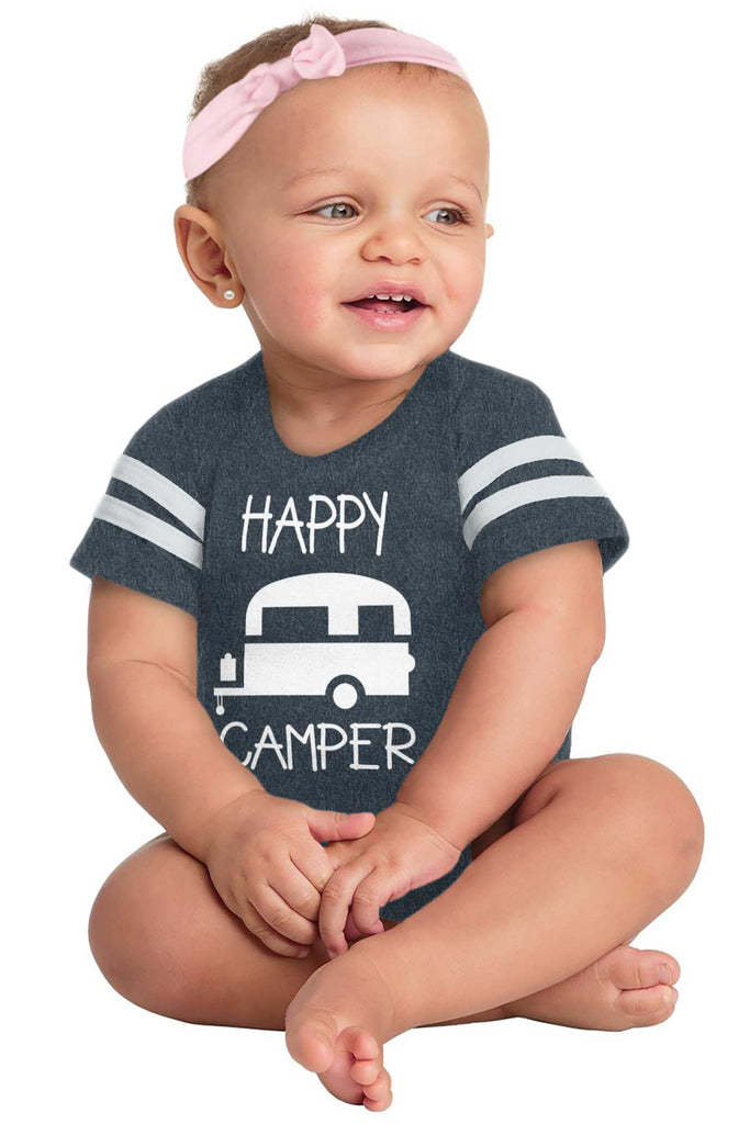 Happy Camper Football Romper Bodysuit-Direct To Garment Print-Brisco Baby
