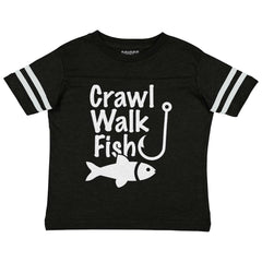Crawl Walk Fish Toddler Football Jersey Tee-Direct To Garment Print-Brisco Baby