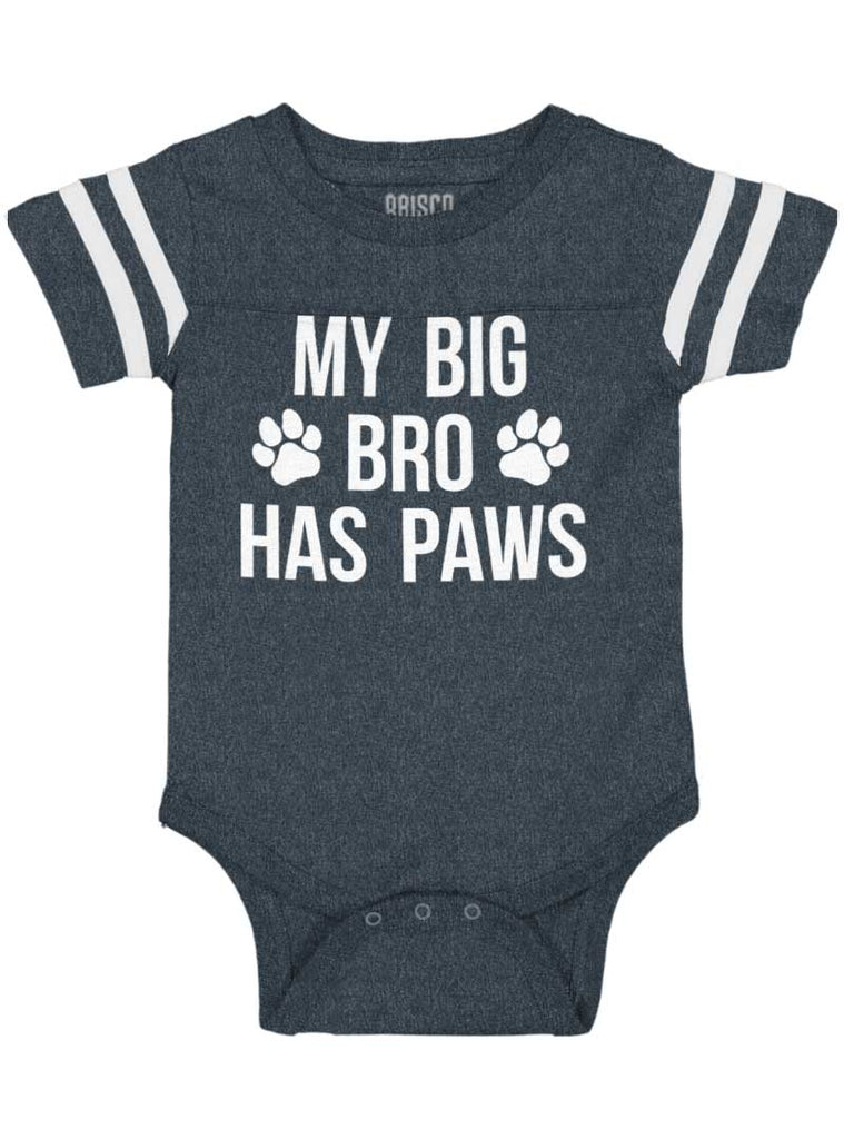 Big Bro Has Paws Football Romper Bodysuit-Direct To Garment Print-Brisco Baby